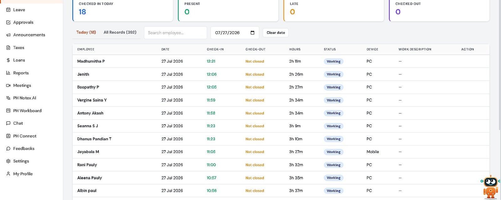 PH Payroll Attendance Review screen
