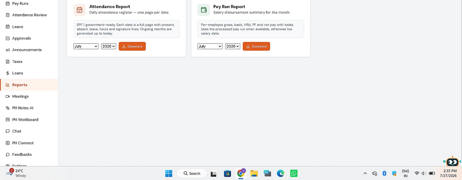 PH Payroll Statutory Reports screen