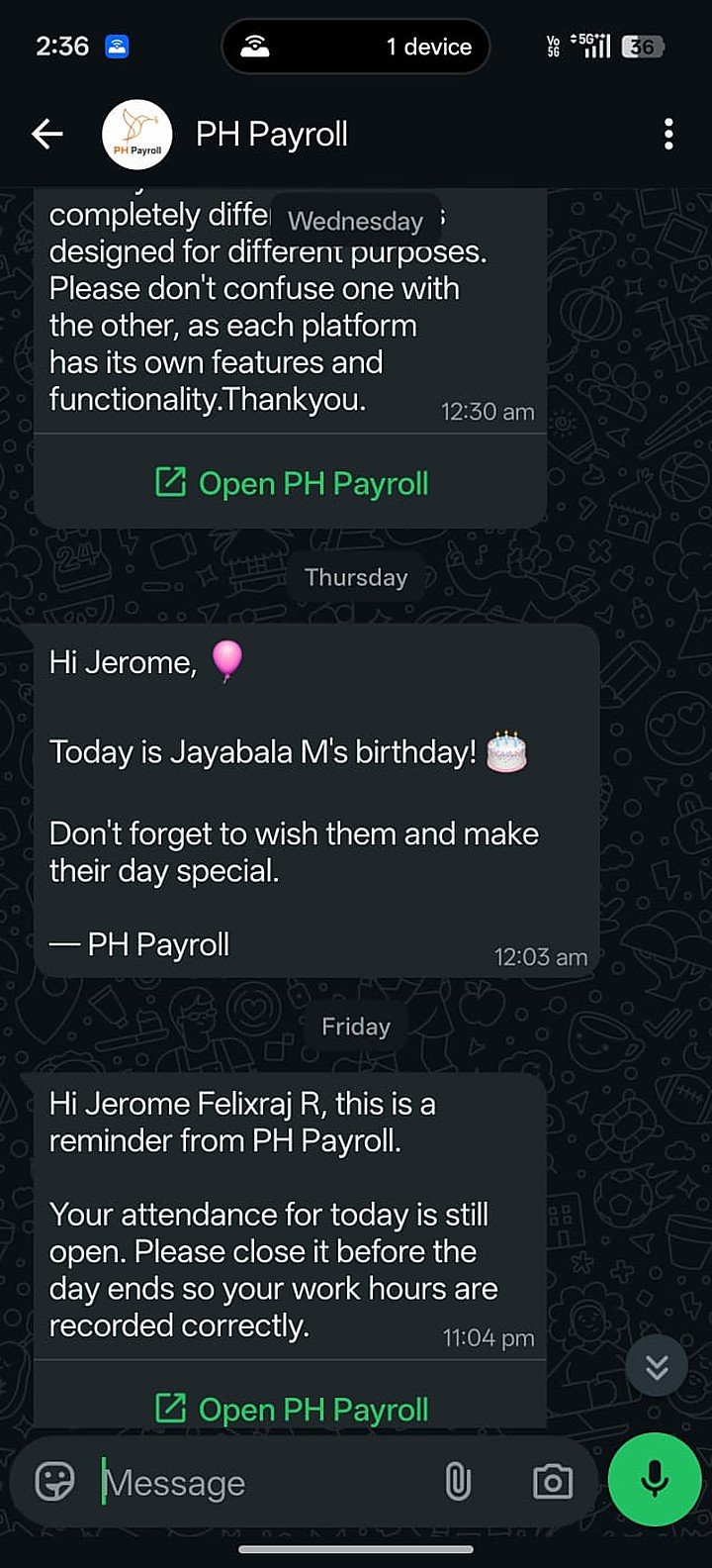 Birthday alert and attendance reminder